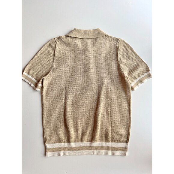 REISS x CHÉ Quinn Tan 100% Cotton Pointelle Knit Short Sleeve Polo Shirt, Size S - Picture 11 of 16